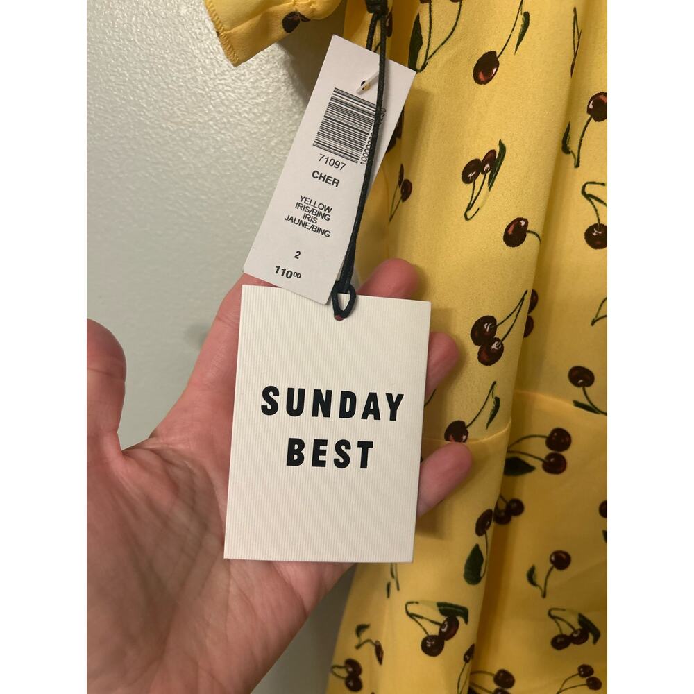 Aritzia Sunday Best Yellow Cherry Print Mini Dress Women's Size 2- NWT - Picture 6 of 6